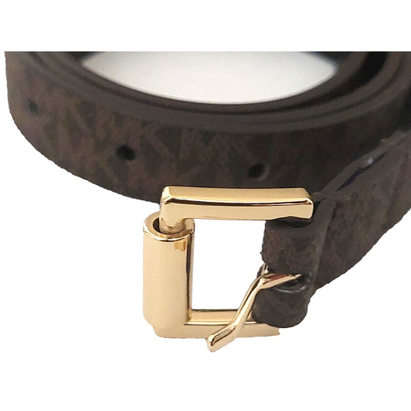 Michael Kors Monogram MK Logo Brown Belt Gold Buckle Sz Medium NWT - Picture 2 of 14